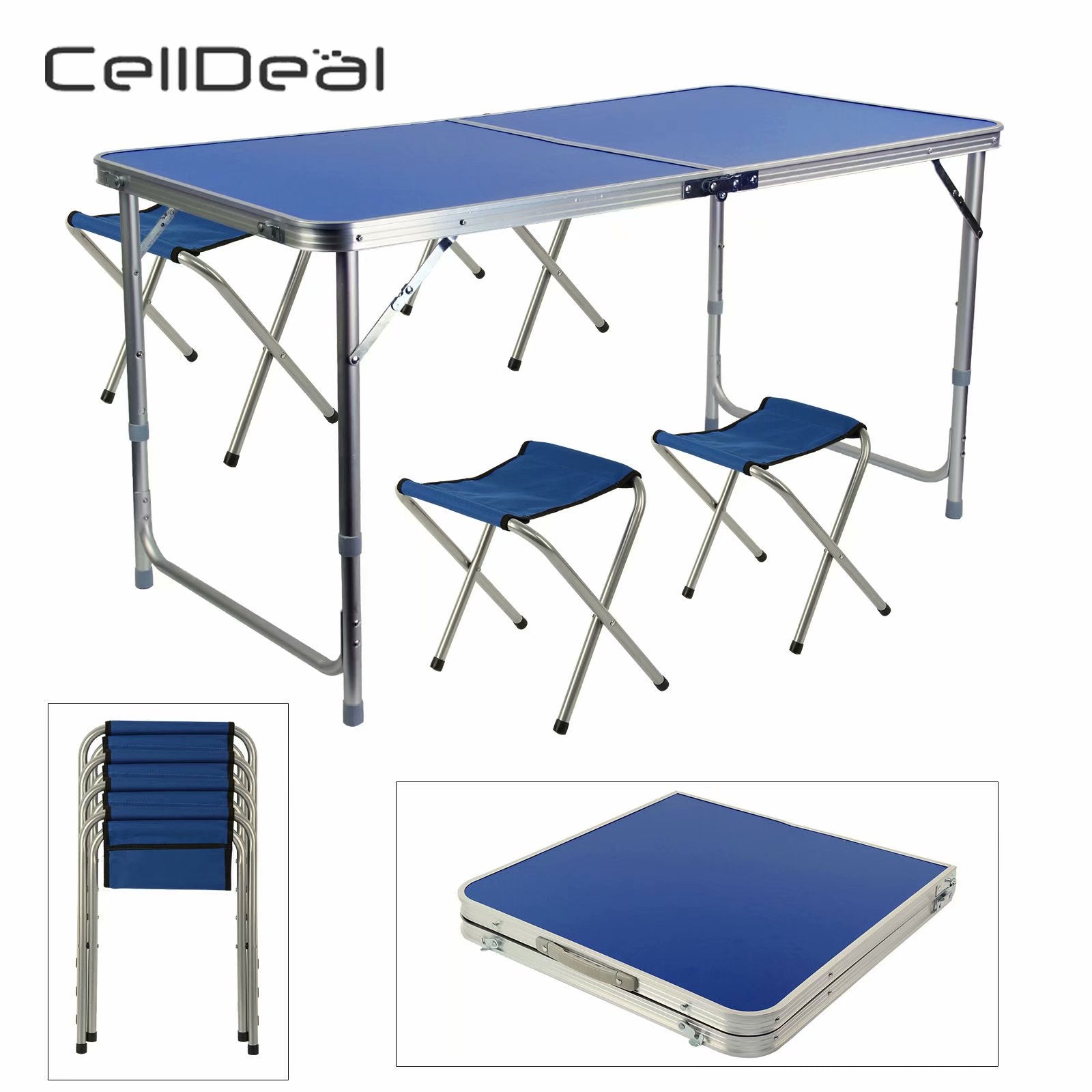 CellDeal Adjustable Portable Folding Table Laptop Desk with 4 Chairs Kit for Camping Party Picnic Garden Dining Outdoor