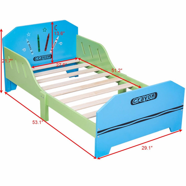 Giantex Crayon Themed Wood Kids Bed with Bed Rails for Toddlers and Children Colorful Bedroom Furniture Baby Wooden Beds HW56666