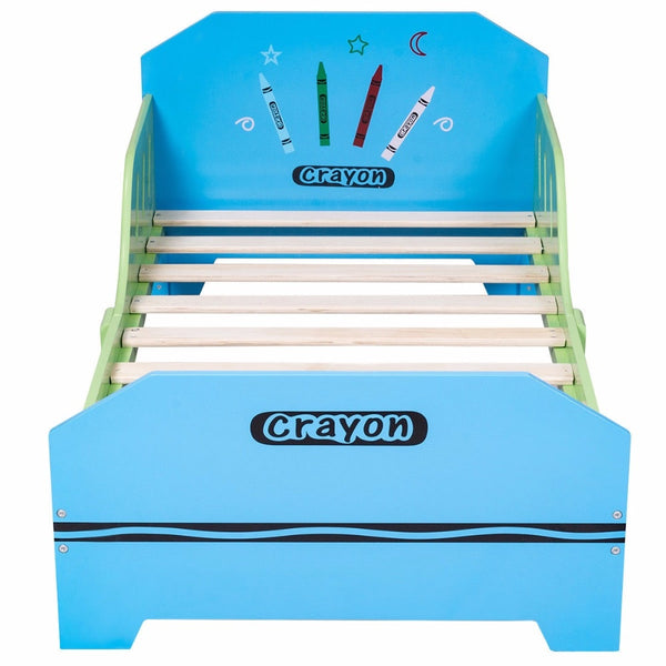 Giantex Crayon Themed Wood Kids Bed with Bed Rails for Toddlers and Children Colorful Bedroom Furniture Baby Wooden Beds HW56666