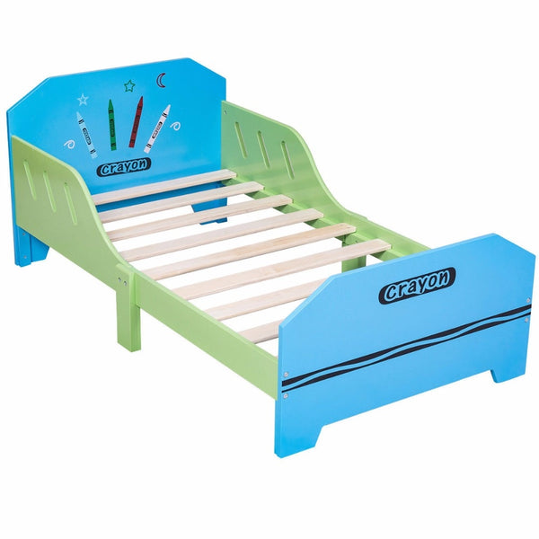 Giantex Crayon Themed Wood Kids Bed with Bed Rails for Toddlers and Children Colorful Bedroom Furniture Baby Wooden Beds HW56666