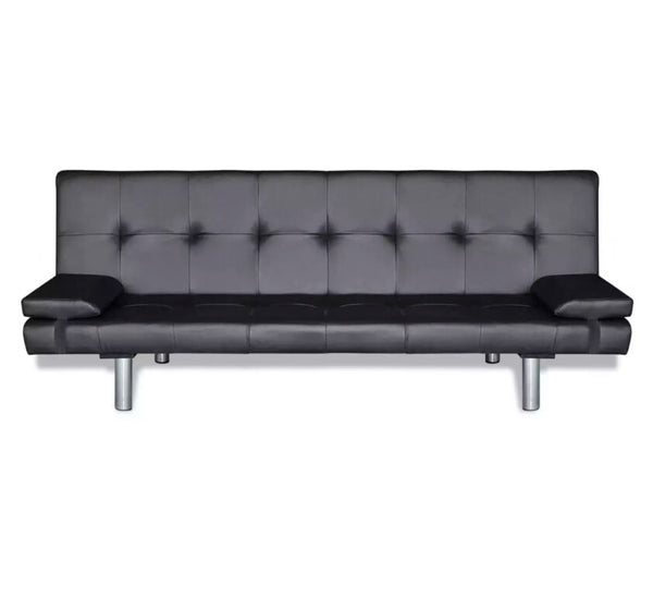 VidaXL Versatile Sofa Bed Two Pillows Black Synthetic Leather And Wooden Frame Sturdy Living Room Sofa Home Furniture