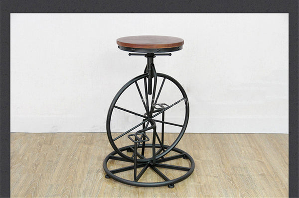 Antique European Style Bicycle Design Bar Chair 67-80CM Height Iron Solid Wood High Footstool Rotatable Swivel Barstool Chair