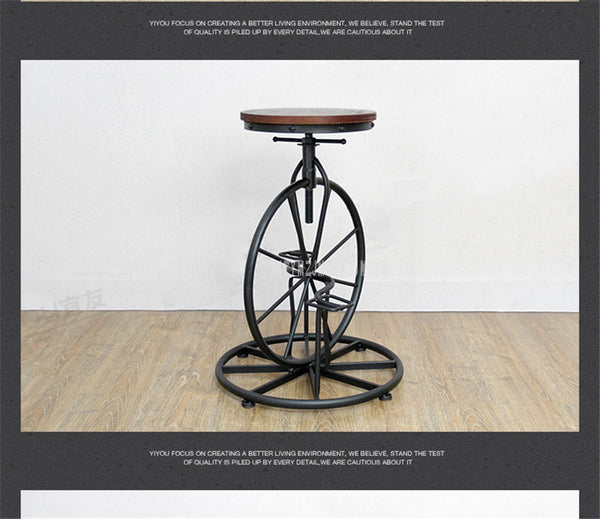 Antique European Style Bicycle Design Bar Chair 67-80CM Height Iron Solid Wood High Footstool Rotatable Swivel Barstool Chair