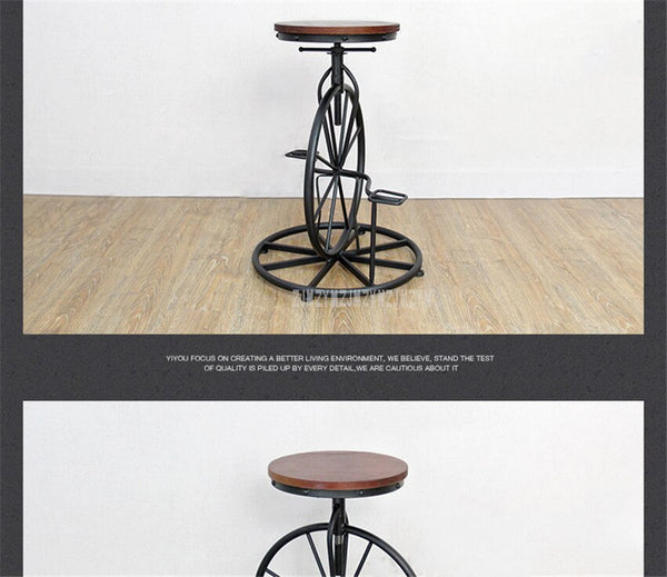 Antique European Style Bicycle Design Bar Chair 67-80CM Height Iron Solid Wood High Footstool Rotatable Swivel Barstool Chair