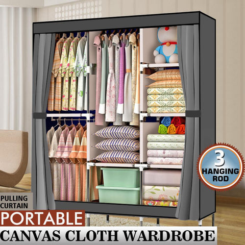 71" Portable Clothes Closet Non-Woven Fabric Wardrobe Foldable Assembly 4 Layer 8 Grid Double Rod Storage Organizer Gray