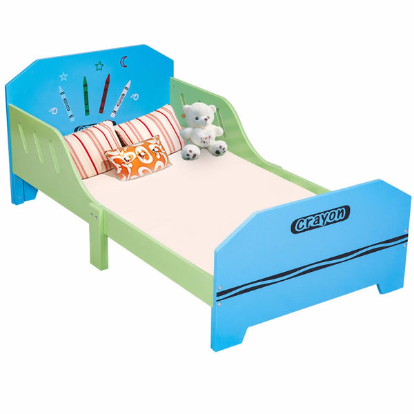 Giantex Crayon Themed Wood Kids Bed with Bed Rails for Toddlers and Children Colorful Bedroom Furniture Baby Wooden Beds HW56666
