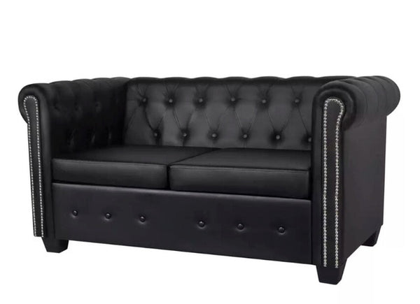 VidaXL Modern Chesterfield Sofa 2-Seater Home Furniture Black Classical Living Room Sofa Genuine American Style Sofa