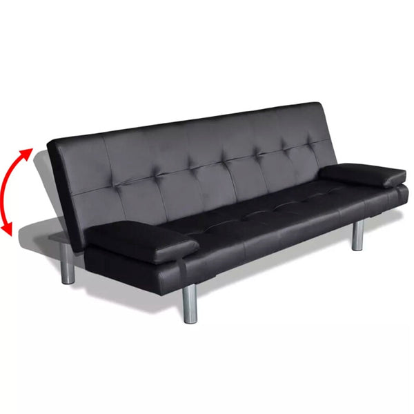 VidaXL Versatile Sofa Bed Two Pillows Black Synthetic Leather And Wooden Frame Sturdy Living Room Sofa Home Furniture