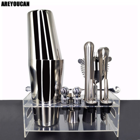 12 Pcs/Set 750/600ml Cocktail Shaker Set kit Bartender Kit shakers Stainless Steel Bar Tool Set Bartending Kit with Wine Rack