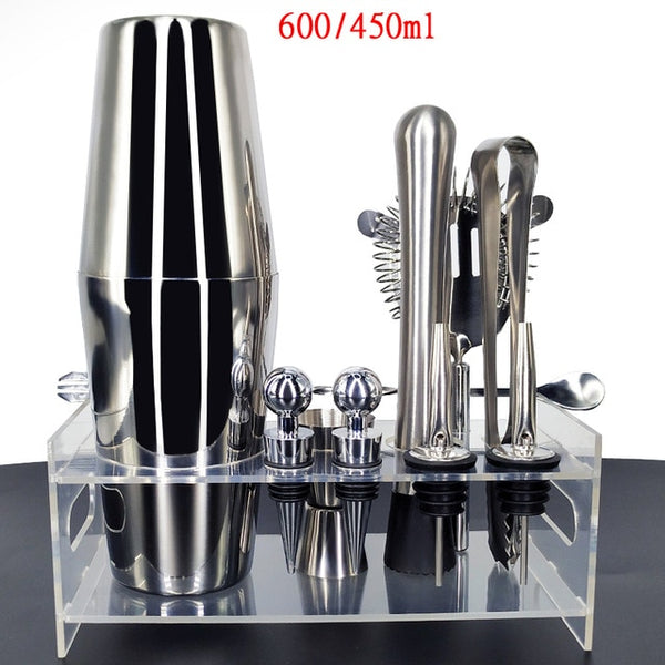 12 Pcs/Set 750/600ml Cocktail Shaker Set kit Bartender Kit shakers Stainless Steel Bar Tool Set Bartending Kit with Wine Rack