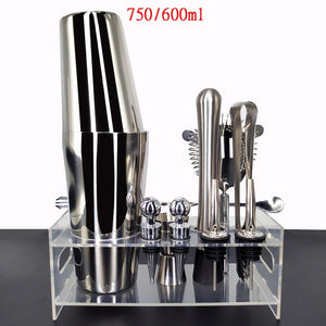 12 Pcs/Set 750/600ml Cocktail Shaker Set kit Bartender Kit shakers Stainless Steel Bar Tool Set Bartending Kit with Wine Rack